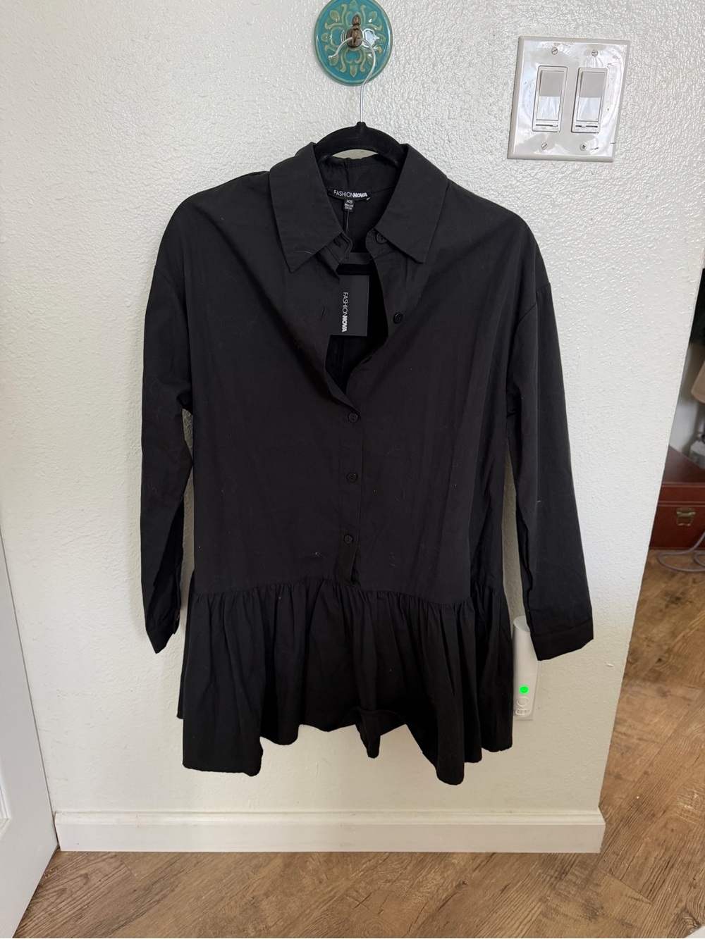 Fashion Nova Black Peplum Button-Down Top